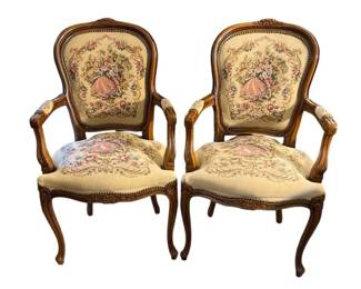 Made In Italy Floral Tapestry Louise XV Style Armchairs