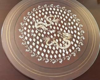 Inlaid Mother of Pearl Lazy Suzan With Glass Top