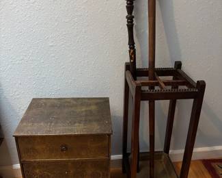 Wood Umbrella Holder Carved Walking Sticks Metal Tin Covered Wood Drawers