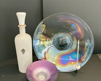 Neapolitan Glass Bottle And Glass Dish