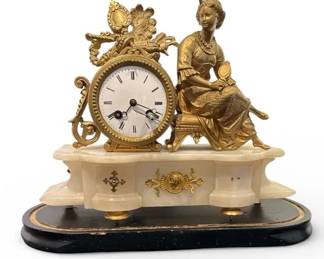 Figural Mantle Clock On Marble
