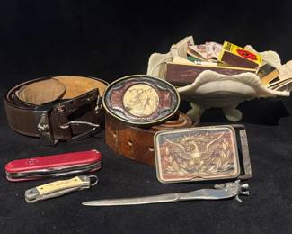 Scrimshaw Belt Buckle And Picket Knife