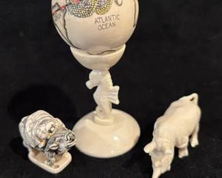 Scrimshaw Globe and Animal Figures