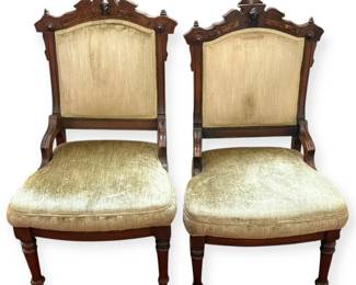 Victorian Carved Wooden Velour Chairs