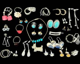 Silver And Turquoise Toned Earrings And More Costume Jewelry