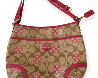 Coach Peyton Signature Pink And Tan Clover Bag w COA
