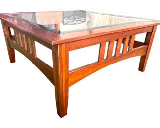 Mission Style Square Glass Top Coffee Table