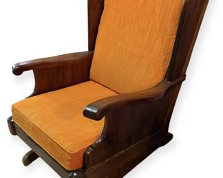Ethan Allen MidCentury Wooden Glider Chair w Orange Cushioned Seats