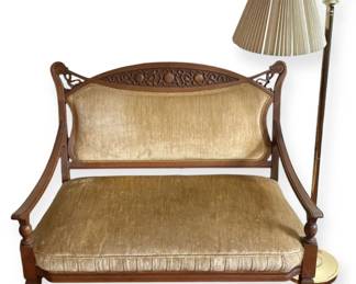 Victorian Carved Wooden Sofa Brass Floor Lamp