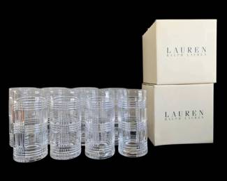 8 Lauren Ralph Lauren Glen Plaid Highball Lead Crystal Glasses With Boxes
