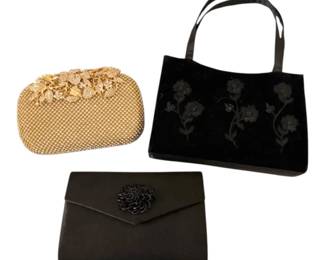 Black GoldToned Purses With Floral Designs