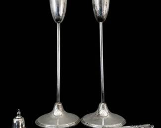 Weighted Sterling Silver Candle Stick Holders And Candle Snuffer
