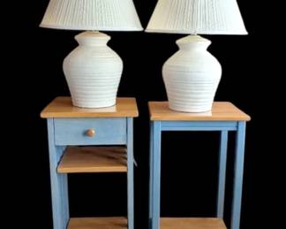 2 Blue Side Tables With Lamps