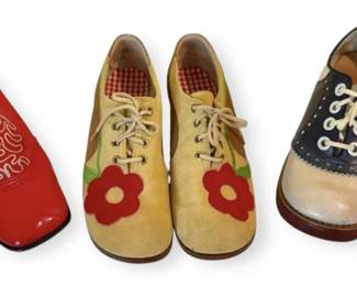 Womens Vintage Saddle Shoes, Red Patent Leather, Floral Shoes