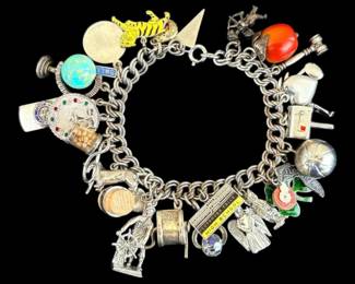 Vintage Sterling Silver Charm Bracelet 78.47g