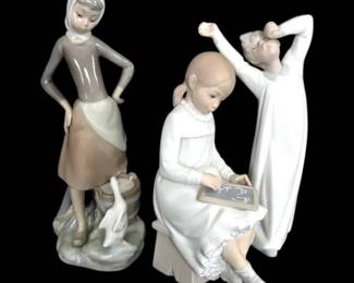 Retired Lladro Porcelain Figurines Girl With Slate, Boy Yawning, Girl With Milk Pail