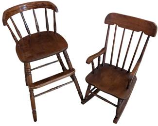 Childrens Wooden Highchair And Rocking Chair