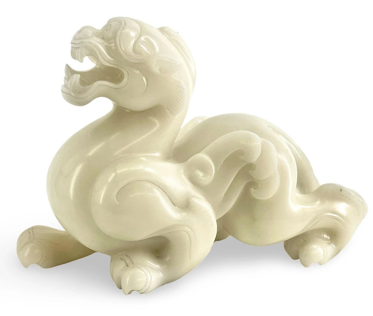 Large Chinese Carved White Jade Bixie Sculpture
