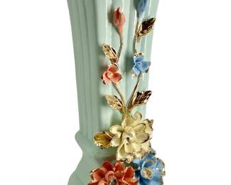 Hand Painted Teal Floral Porcelain Vase