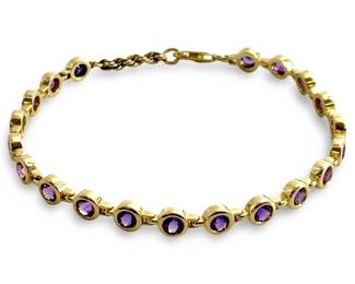 Amethyst Inlaid 14K Gold Banded Bracelet