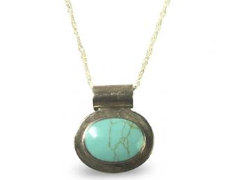 Mexico Sterling Silver Turquoise Pendant Necklace