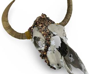 Silver/ Desert Jasper Longhorn Skull Wall Decor