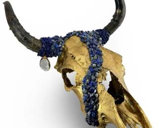 Gold Painted Lapiz Encrusted Longhorn Skull
