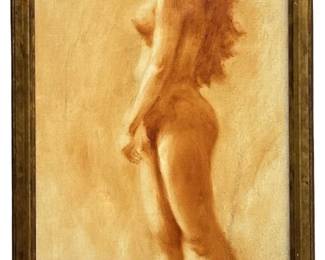 Original Mid-Century Nude Gesture Oil Painting