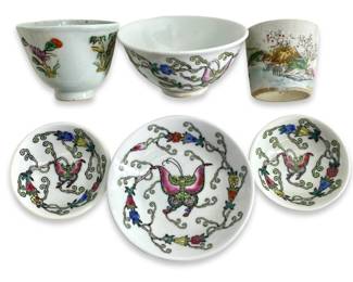 6pc Qing Dynasty Chinese Porcelain Bowl/Cup Set