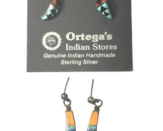 (2) Pair Native American Sterling Inlay Earrings