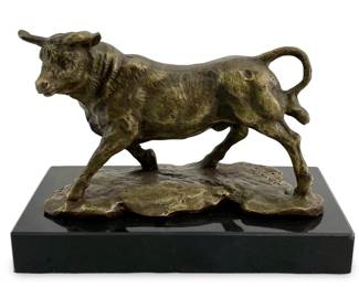 Signed J. Mavchi Bronze Bull Sculpture