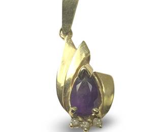 14Kt Yellow Gold Diamond Amethyst Pendant