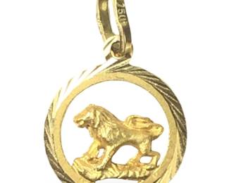 Detailed 14Kt Yellow Gold Lion Leo 3D Pendant