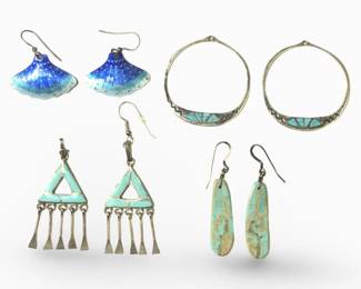 Silver & Sterling Turquoise Inlay Enamel Earrings