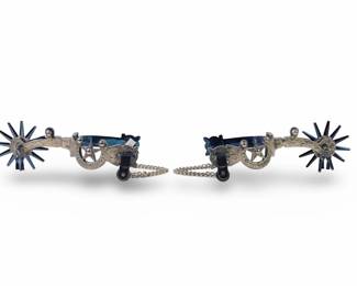 Engraved Silver Blue Half Moon Boot Show Spurs