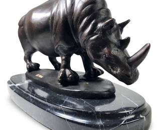 Signed P.J. Mene Bronze Rhinoceros Sculpture
