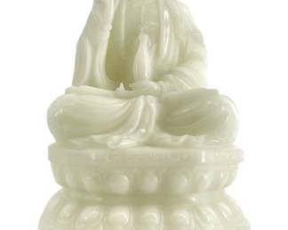 Large Chinese Carved White Jade Guanyin Sculpture
