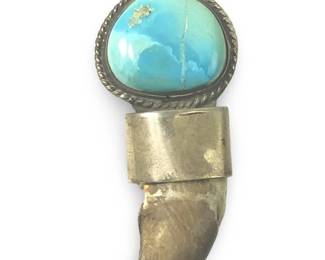 Native American Silver Turquoise Bear Claw Pendant