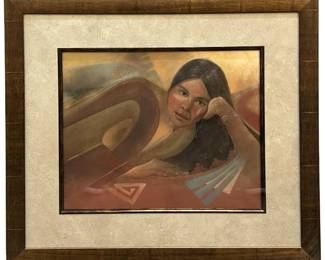 Signed David Johns Native American Pastel Portrait