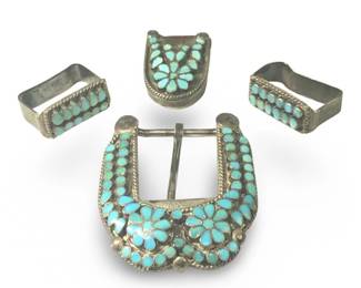 Signed Virgil Dishta Sr. Zuni Sterling Belt Pieces