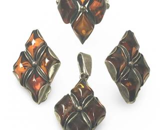 (4pc) Sterling Silver Baltic Amber Jewelry Set
