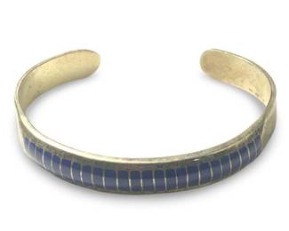 Native American Silver Lapis Inlay Cuff Bracelet