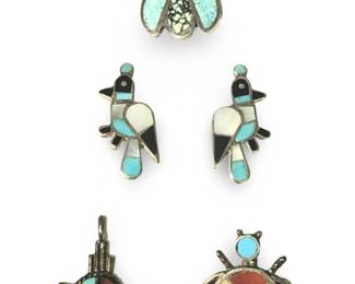 (5pc) Assorted Zuni Silver Inlay Pins/Earrings