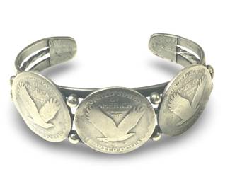 Sterling Coin Silver Quarter Dollar Cuff Bracelet