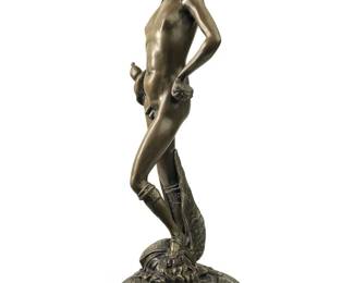 Signed Donatello David Nude Male Bronze Sculpture
