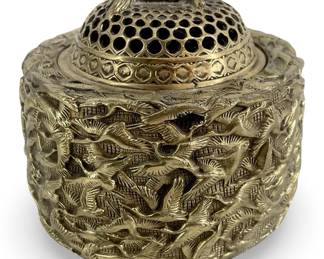 Vintage Brass Crane Tortoise Incense Burner