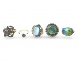 (5) Outstanding Sterling & Silver Gemstone Rings