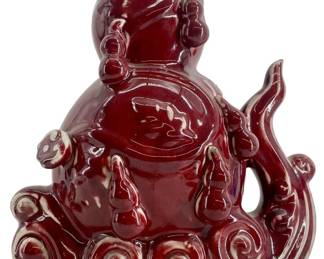 Signed Chinese Ceramic Red Glazed Sculpture