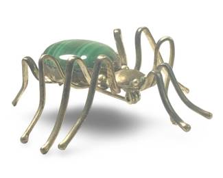 Signed E.Spencer Sterling Malachite Spider Brooch
