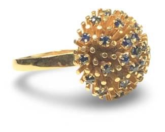 14Kt Yellow Gold Blue Sapphire Cluster Ring